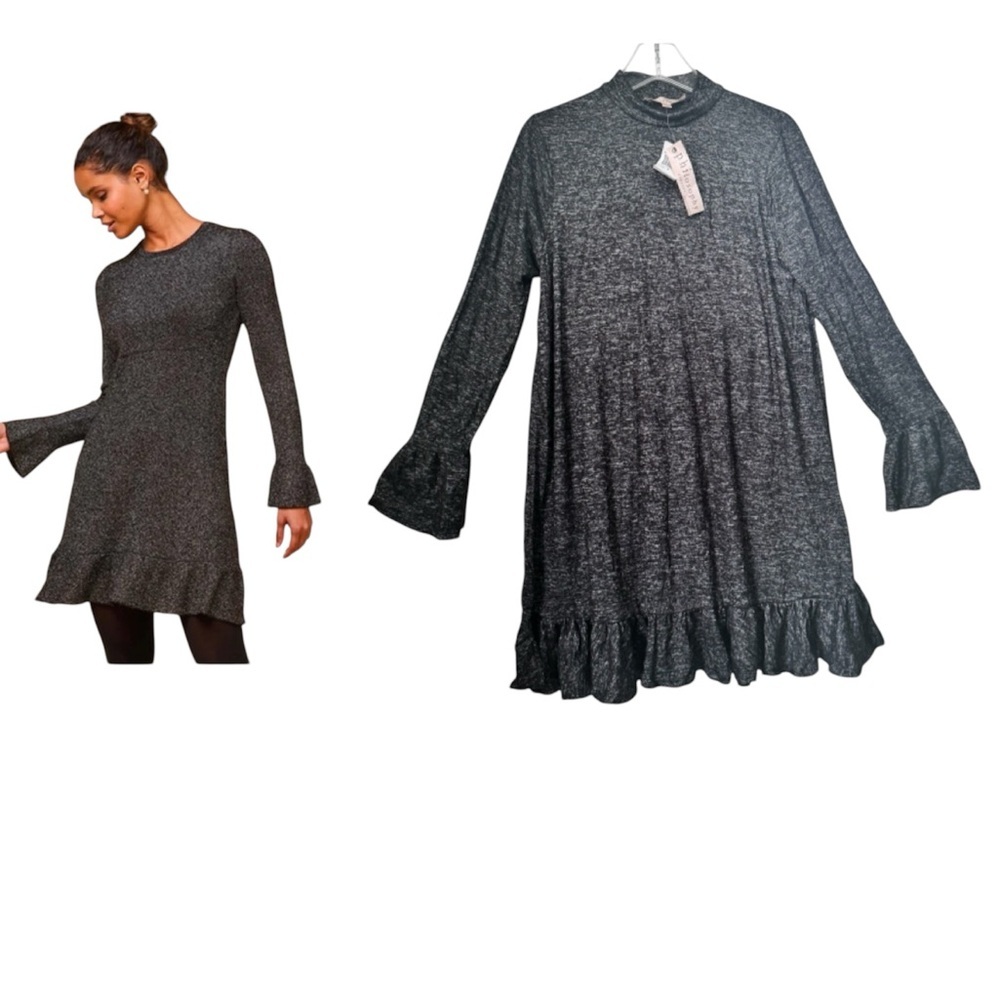 Philosophy NEW Jersey Ruffles Knit Dress Tunic Size Ruffled Mock Neck Whimsy M